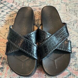 Jack Rogers Black Croc-Embossed Sandals